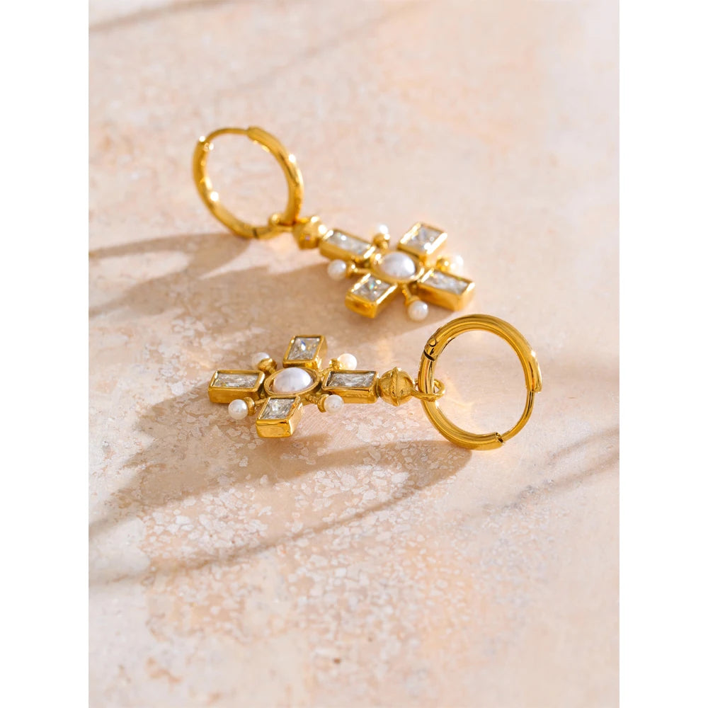 Crystal Cross Drop Earrings
