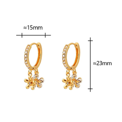 Silver Color Zircon Flower Pendant Hoop Earrings for Women Cute Fashion Jewelry Minimalist Accessories