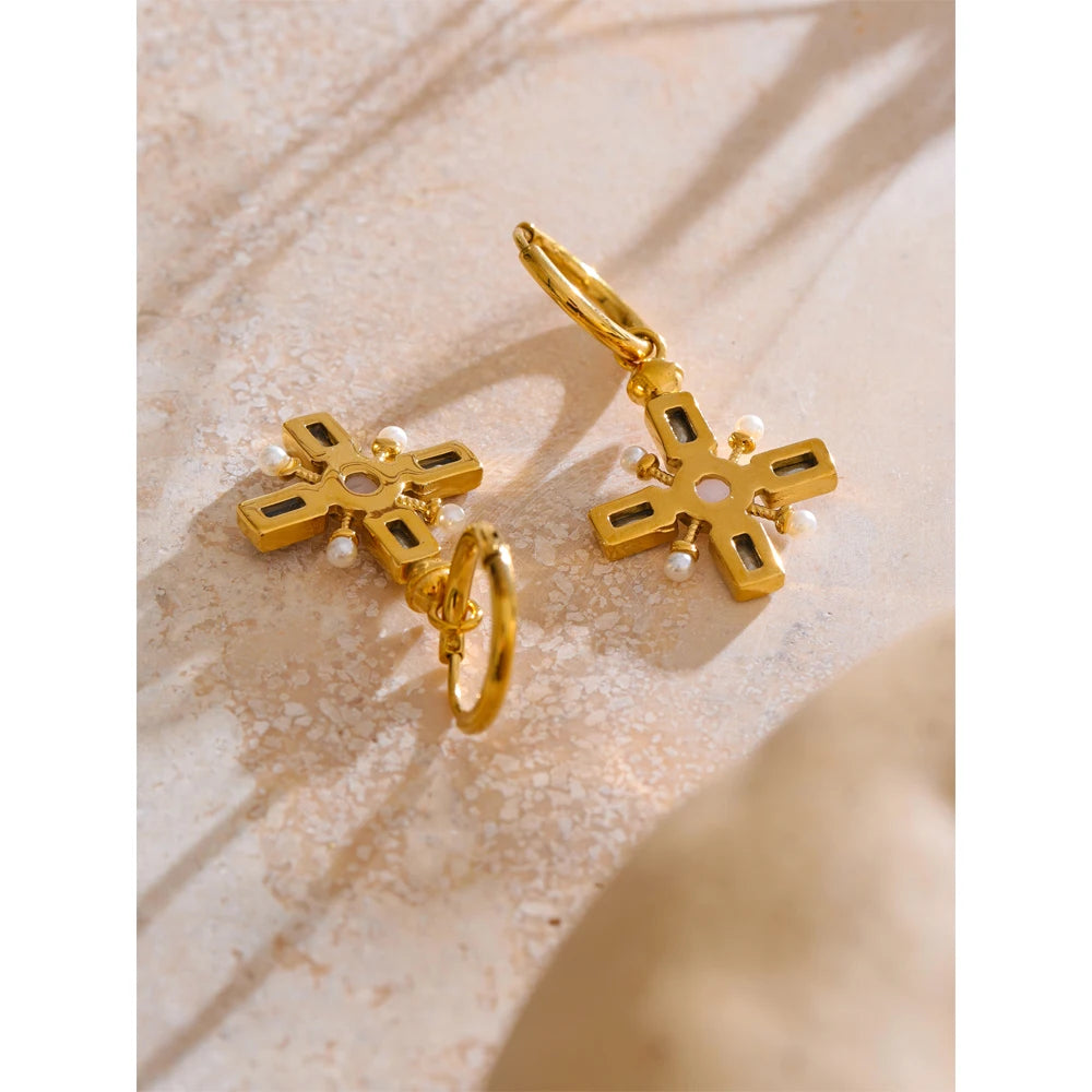 Crystal Cross Drop Earrings