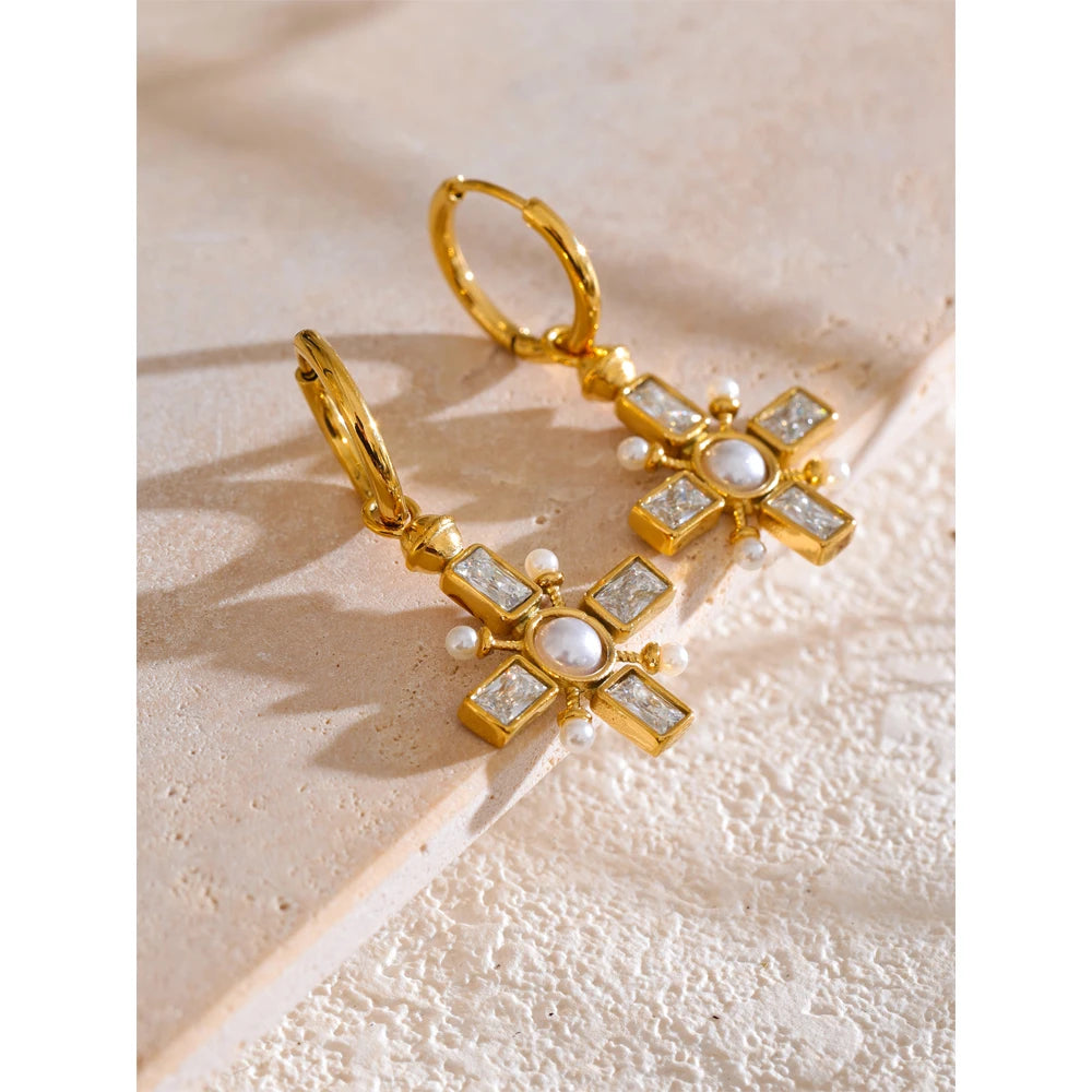 Crystal Cross Drop Earrings