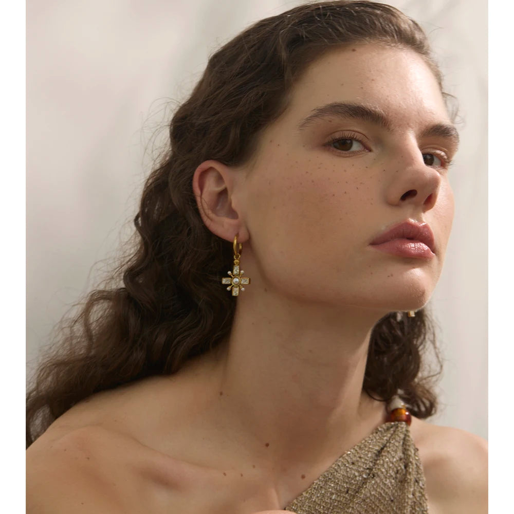Crystal Cross Drop Earrings