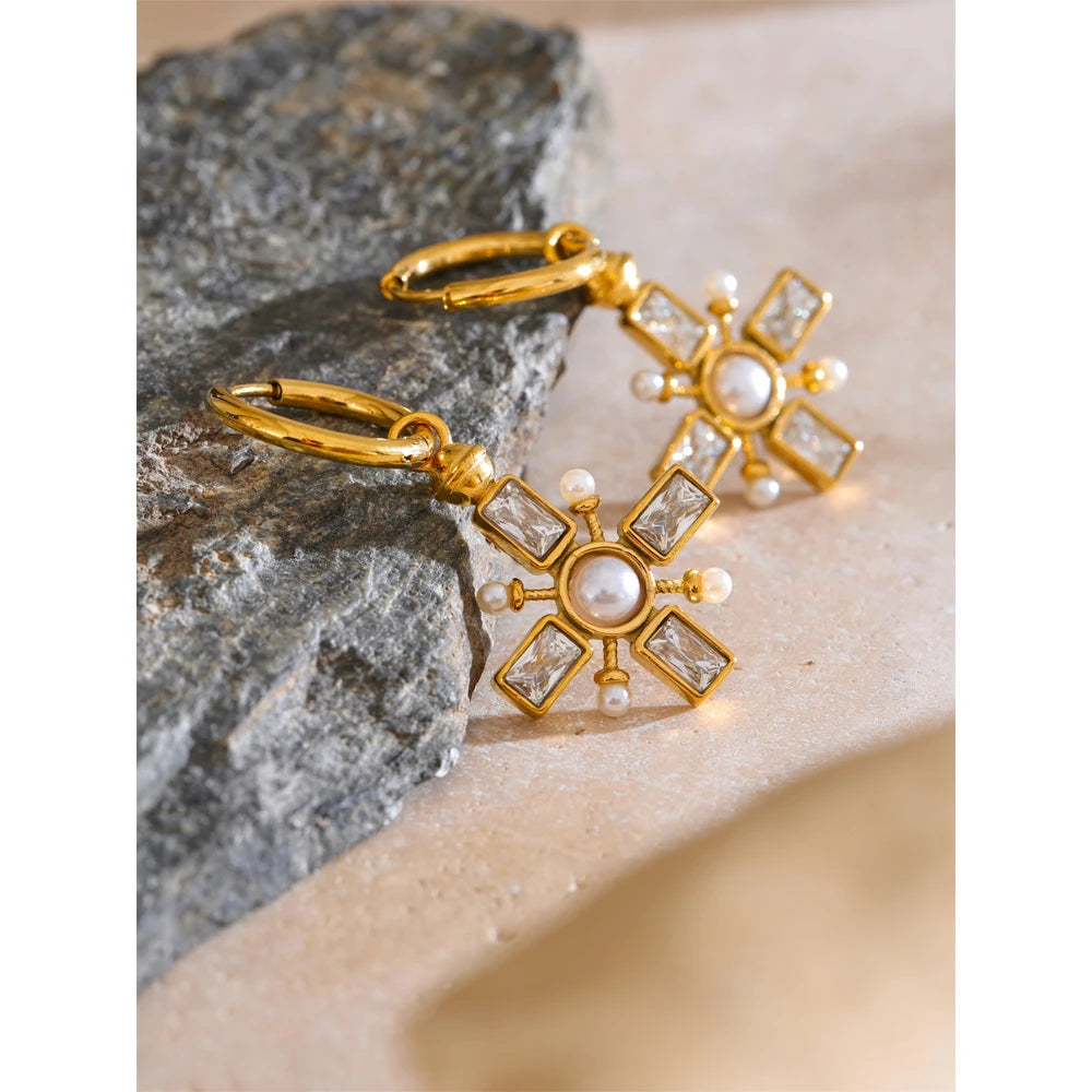 Crystal Cross Drop Earrings